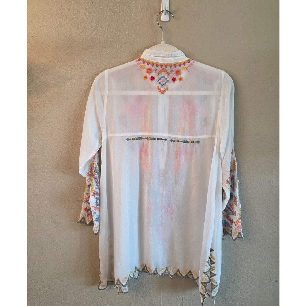 Johnny Was Boho Festival Embroidered Tunic Top SZ XS Colorful Blouse - Picture 2 of 6